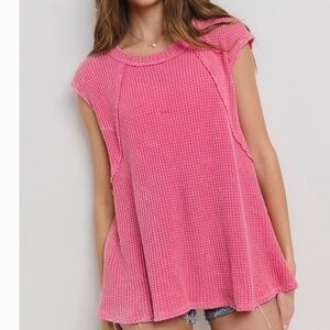 Ces Femme Mineral Washed Waffle Knit Top Short Sleeve Shirt…new never worn